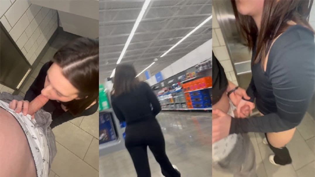 Cute Girl Blowjob and Hard Fucking in Public Washroom